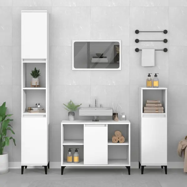 Gossi set mobilier de baie, 3 piese, alb, lemn compozit