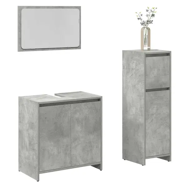 Gossi set mobilier de baie, 3 piese, gri beton, lemn compozit