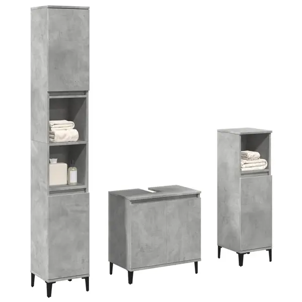Gossi set mobilier de baie, 3 piese, gri beton, lemn compozit