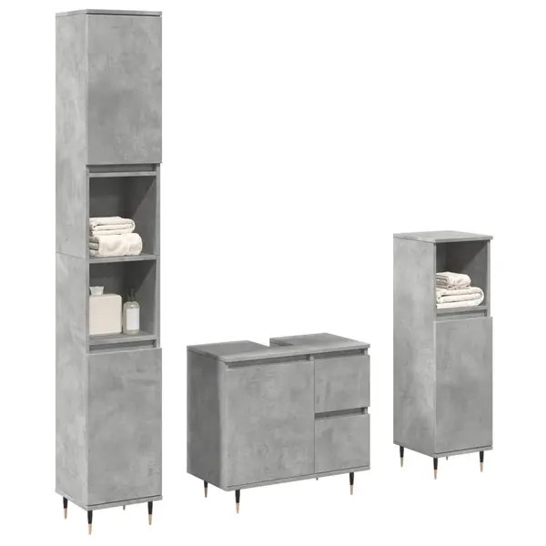 Gossi set mobilier de baie, 3 piese, gri beton, lemn compozit