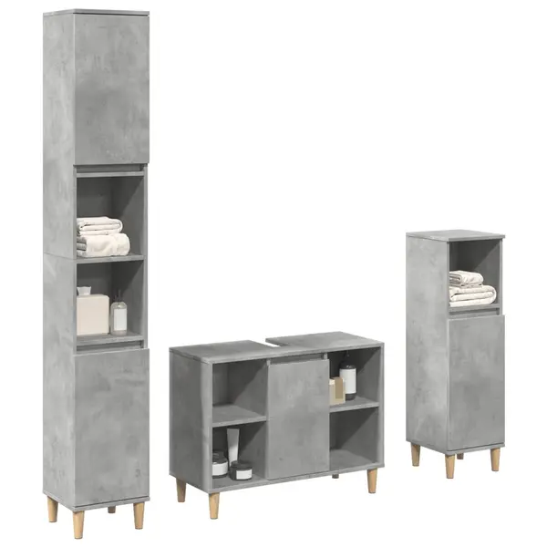 Gossi set mobilier de baie, 3 piese, gri beton, lemn compozit