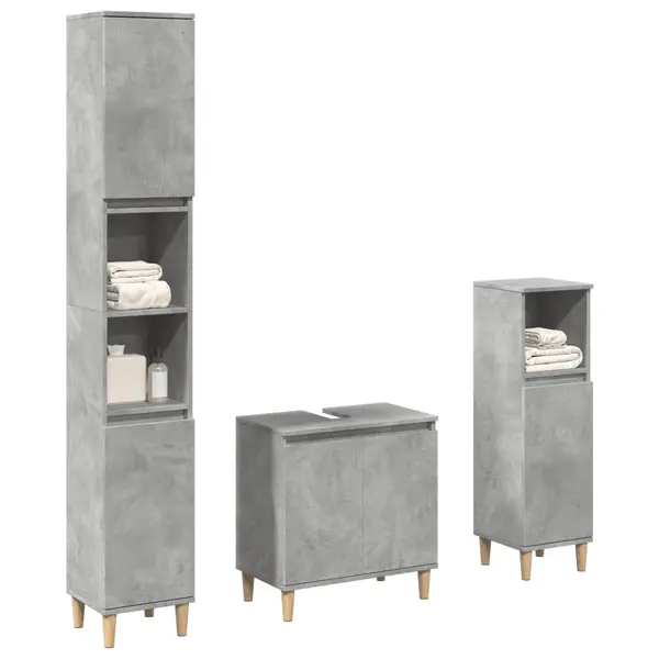 Gossi set mobilier de baie, 3 piese, gri beton, lemn compozit