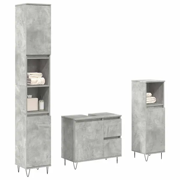 Gossi set mobilier de baie, 3 piese, gri beton, lemn compozit