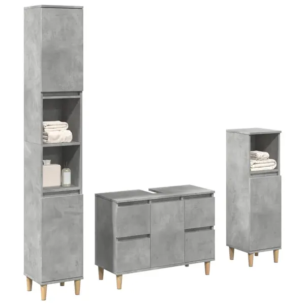 Gossi set mobilier de baie, 3 piese, gri beton, lemn compozit