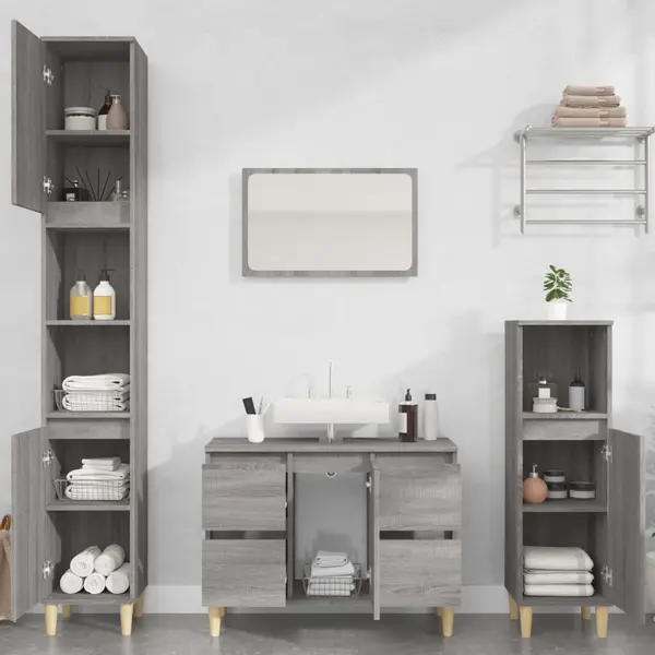 Gossi set mobilier de baie, 3 piese, gri sonoma, lemn prelucrat