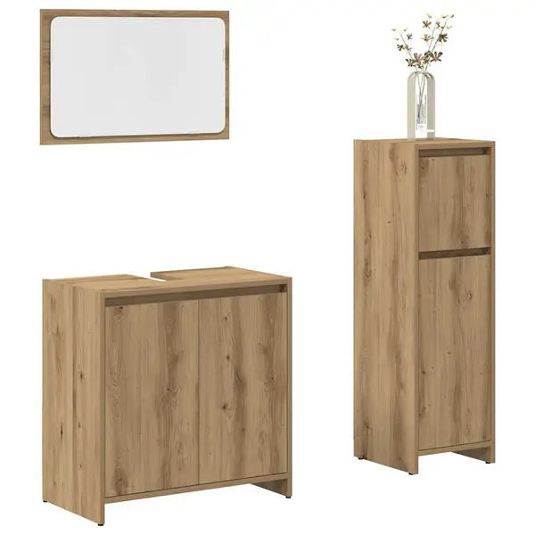 Gossi set mobilier de baie, 3 piese, stejar artizanal, lemn prelucrat
