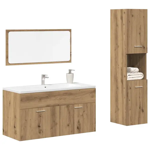 Gossi set mobilier de baie, 3 piese, stejar artizanal, lemn prelucrat