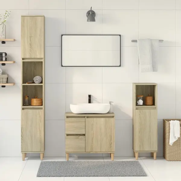 Gossi set mobilier de baie, 3 piese, stejar sonoma, lemn prelucrat
