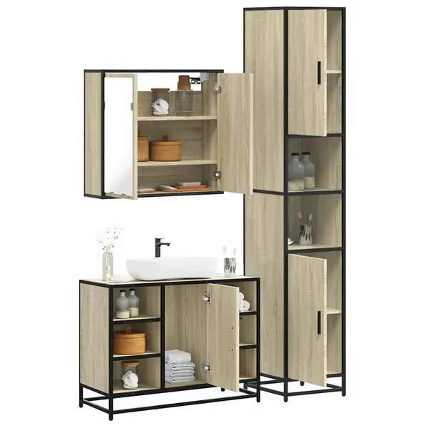 Gossi set mobilier de baie, 3 piese, stejar sonoma, lemn prelucrat
