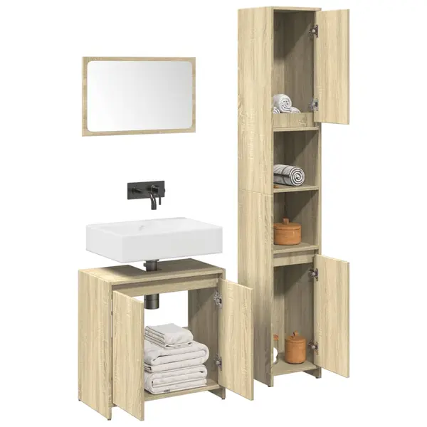Gossi set mobilier de baie, 3 piese, stejar sonoma, lemn prelucrat