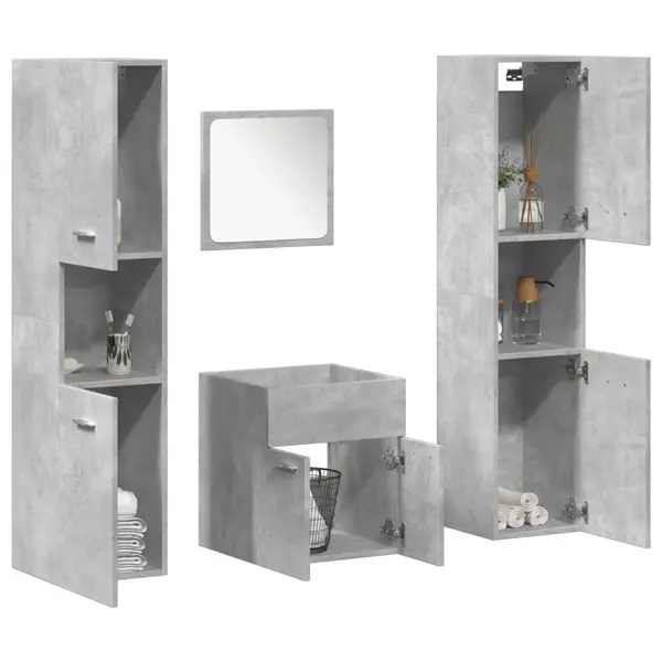 Gossi set mobilier de baie, 4 piese, gri beton, lemn compozit