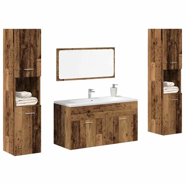 Gossi set mobilier de baie, 4 piese, lemn vechi, lemn prelucrat