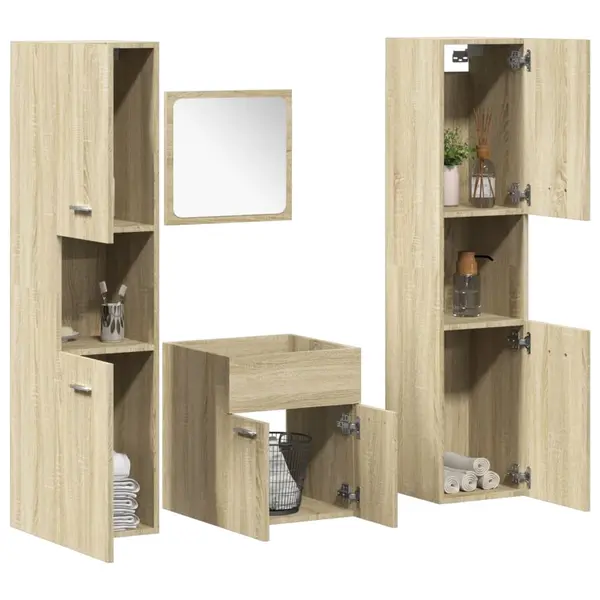 Gossi set mobilier de baie, 4 piese, stejar sonoma, lemn prelucrat