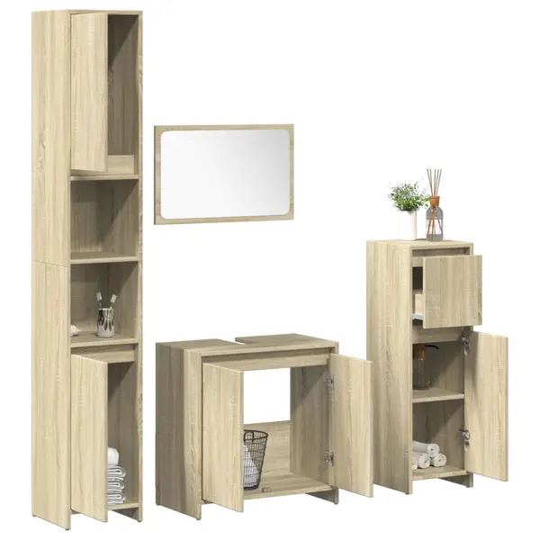 Gossi set mobilier de baie, 4 piese, stejar sonoma, lemn prelucrat
