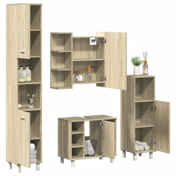 Gossi set mobilier de baie, 4 piese, stejar sonoma, lemn prelucrat