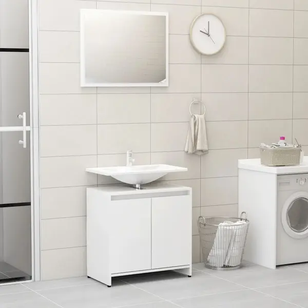 Gossi set mobilier de baie, alb extralucios, lemn prelucrat