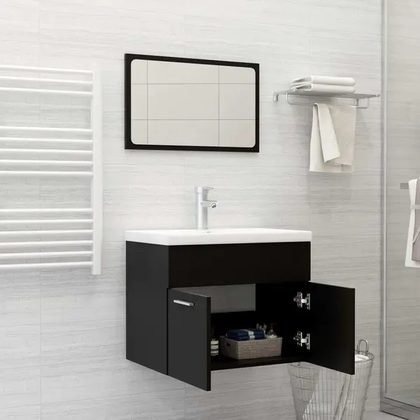 Gossi set mobilier de baie, negru, lemn prelucrat