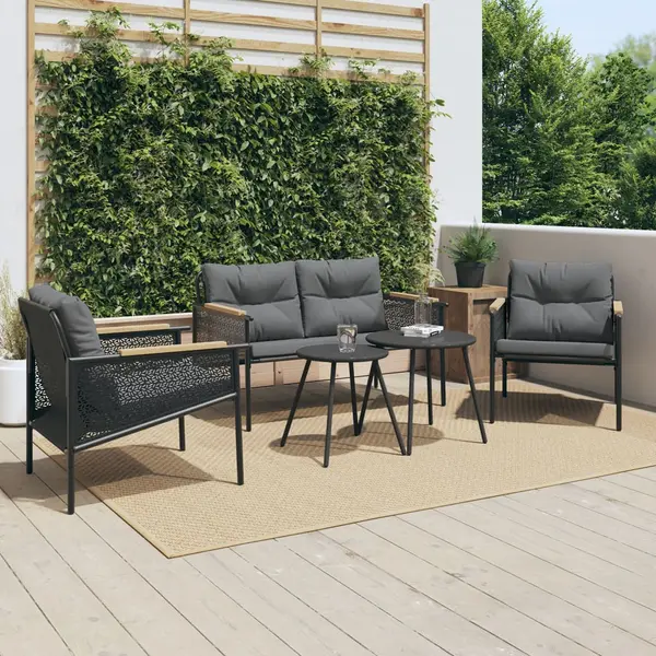 Gossi set mobilier de balcon, 5 piese, cu perne, negru, otel