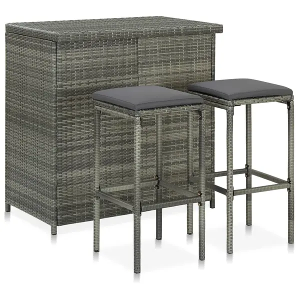 Gossi set mobilier de bar, 3 piese, gri, poliratan
