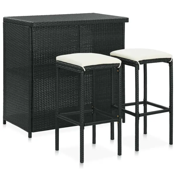Gossi set mobilier de bar, 3 piese, negru, poliratan