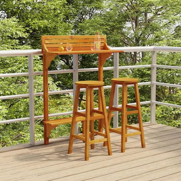 Gossi set mobilier de bar de balcon, 3 piese, lemn masiv de acacia