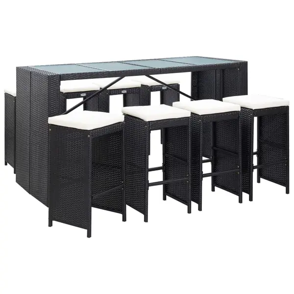 Gossi set mobilier de bar de exterior, negru, poliratan
