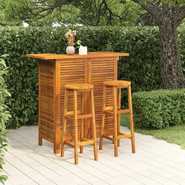 Gossi set mobilier de bar de gradina, 3 piese, lemn masiv de acacia