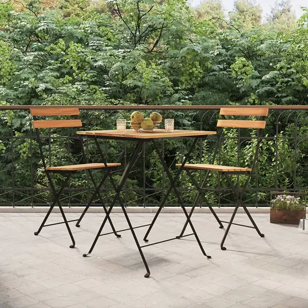 Gossi set mobilier de bistro pliabil, 3 piese, lemn masiv tec si otel