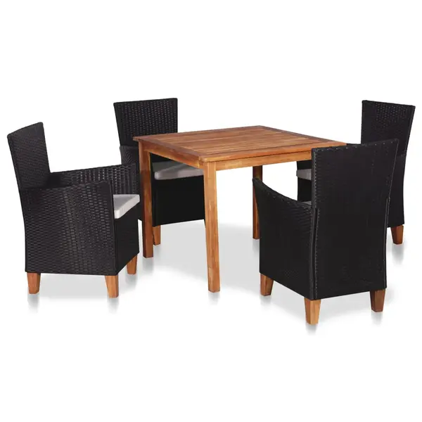 Gossi set mobilier de exterior, 5 piese, negru si maro, poliratan