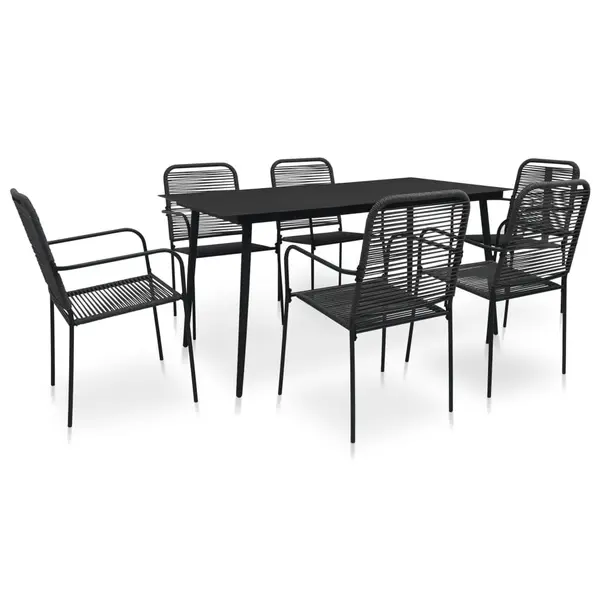 Gossi set mobilier de exterior, 7 piese, negru, franghie si otel