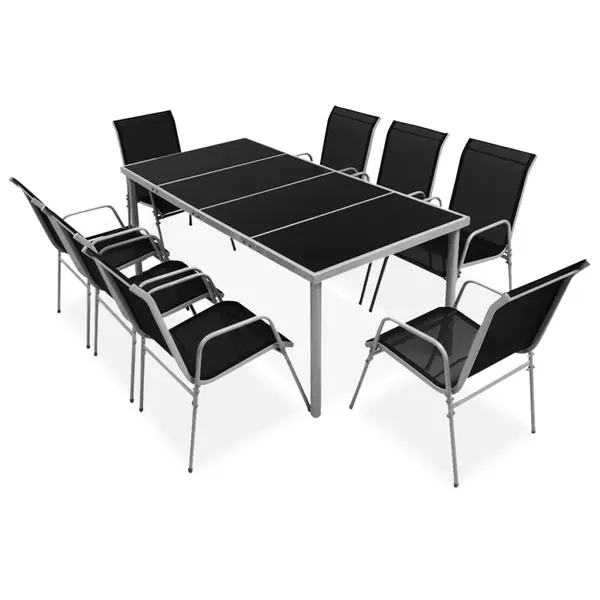 Gossi set mobilier de exterior, 9 piese, negru, otel
