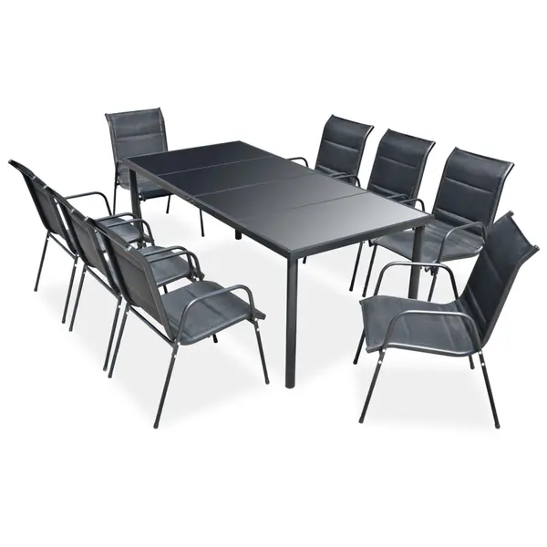 Gossi set mobilier de exterior, 9 piese, negru, otel