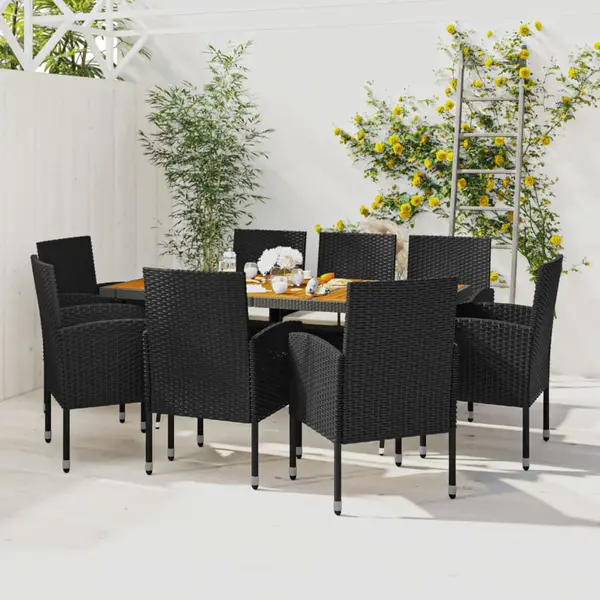Gossi set mobilier de exterior, 9 piese, negru, poliratan