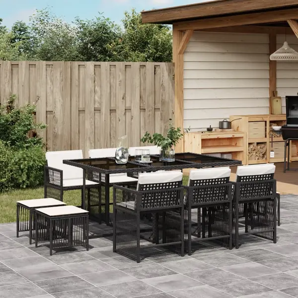 Gossi set mobilier de exterior cu perne, 11 piese, negru, poliratan