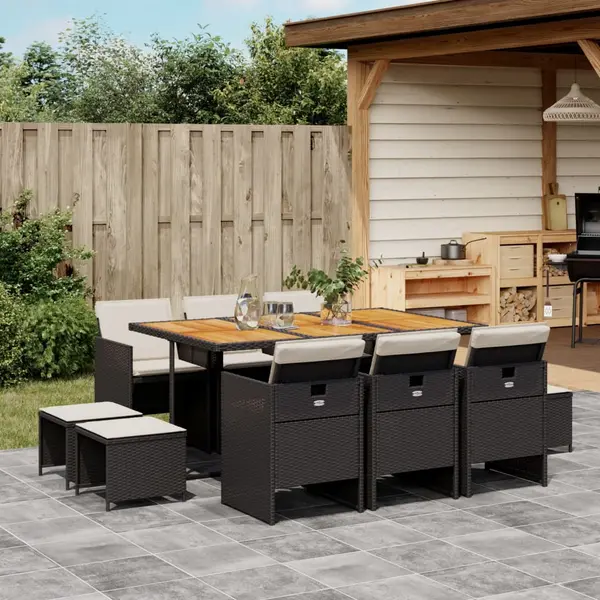 Gossi set mobilier de exterior cu perne, 11 piese, negru, poliratan