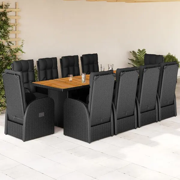 Gossi set mobilier de exterior cu perne, 11 piese, negru, poliratan
