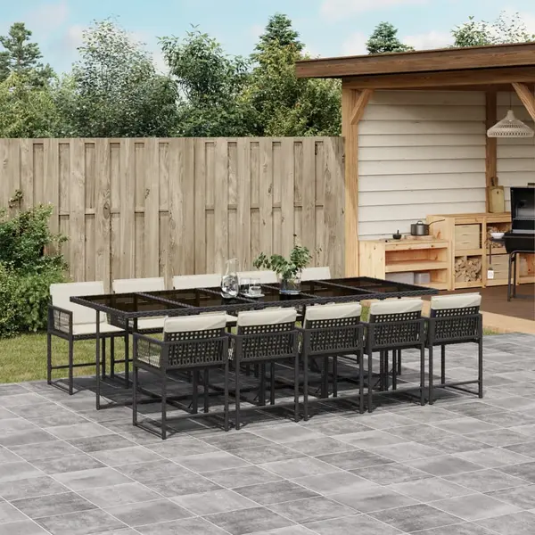 Gossi set mobilier de exterior cu perne, 11 piese, negru, poliratan