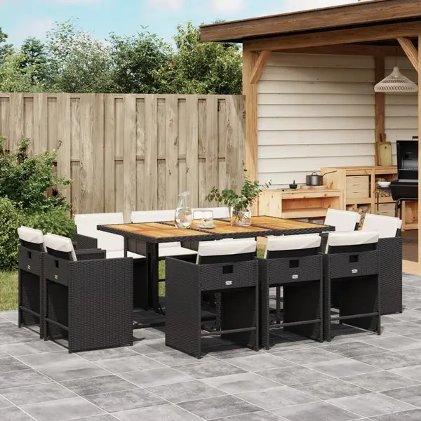 Gossi set mobilier de exterior cu perne, 11 piese, negru, poliratan