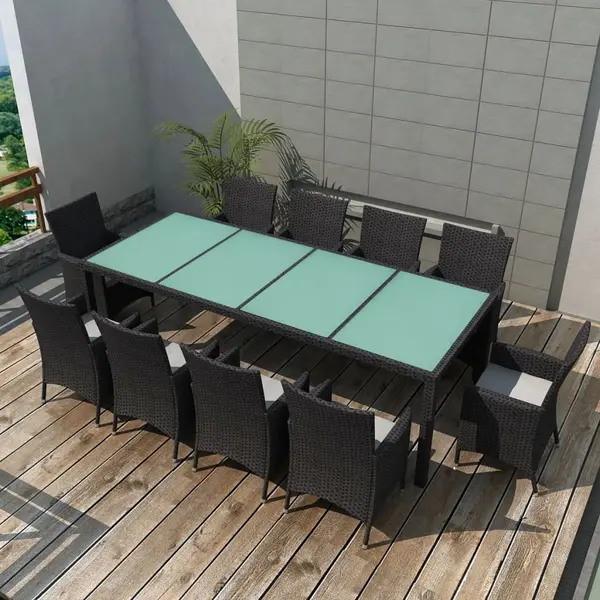 Gossi set mobilier de exterior cu perne, 11 piese, negru, poliratan