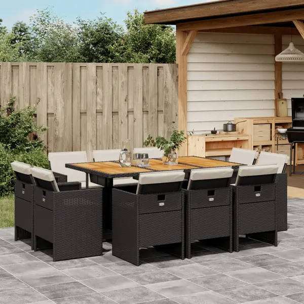 Gossi set mobilier de exterior cu perne, 11 piese, negru, poliratan