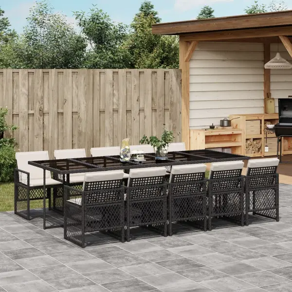 Gossi set mobilier de exterior cu perne, 11 piese, negru, poliratan