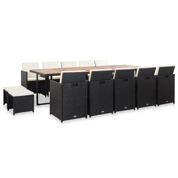Gossi set mobilier de exterior cu perne, 15 piese, negru, poliratan