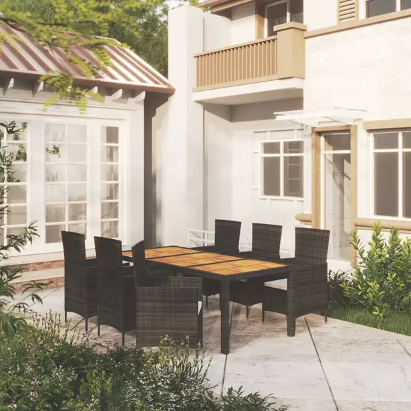 Gossi set mobilier de exterior cu perne, 7 piese, negru, poliratan