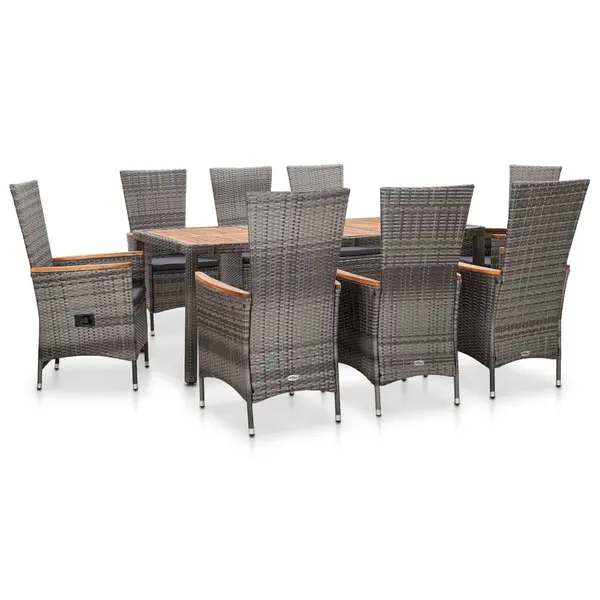 Gossi set mobilier de exterior cu perne, 9 piese, gri, poliratan