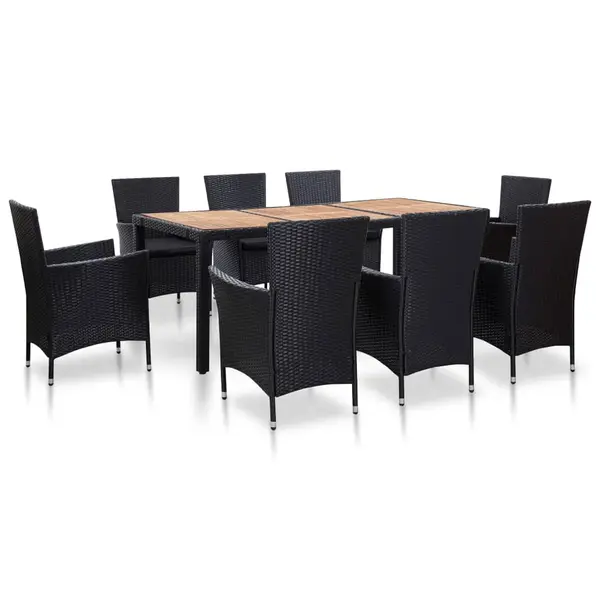 Gossi set mobilier de exterior cu perne, 9 piese, negru, poliratan