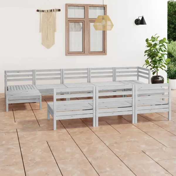 Gossi set mobilier de gradina, 10 piese, alb, lemn masiv de pin