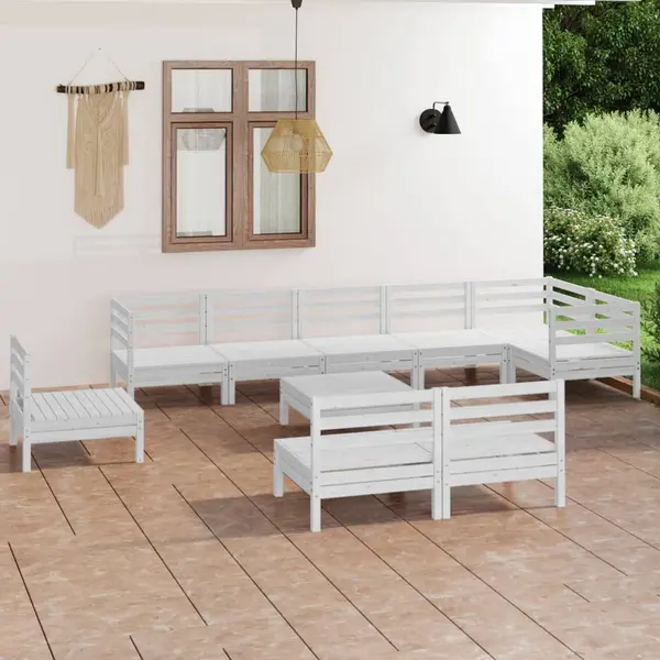 Gossi set mobilier de gradina, 10 piese, alb, lemn masiv de pin