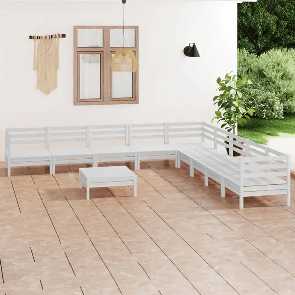 Gossi set mobilier de gradina, 10 piese, alb, lemn masiv de pin