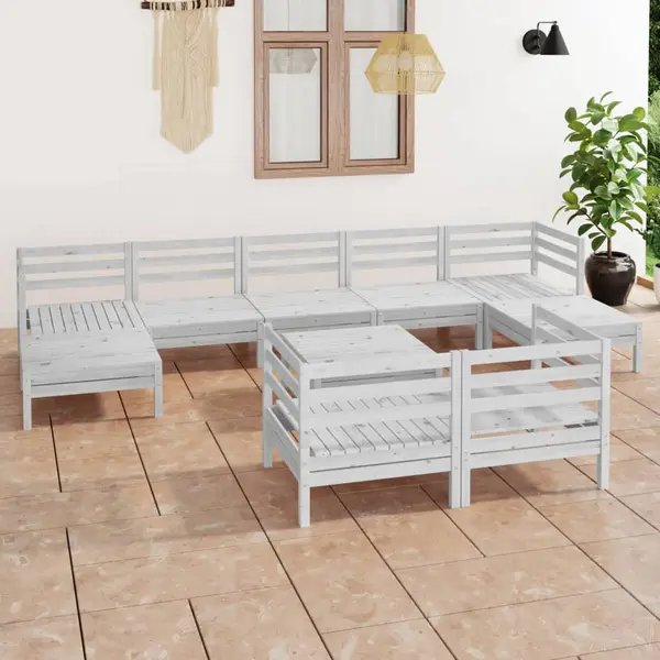 Gossi set mobilier de gradina, 10 piese, alb, lemn masiv de pin