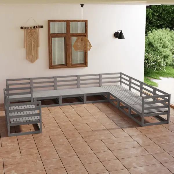 Gossi set mobilier de gradina, 10 piese, gri, lemn masiv de pin